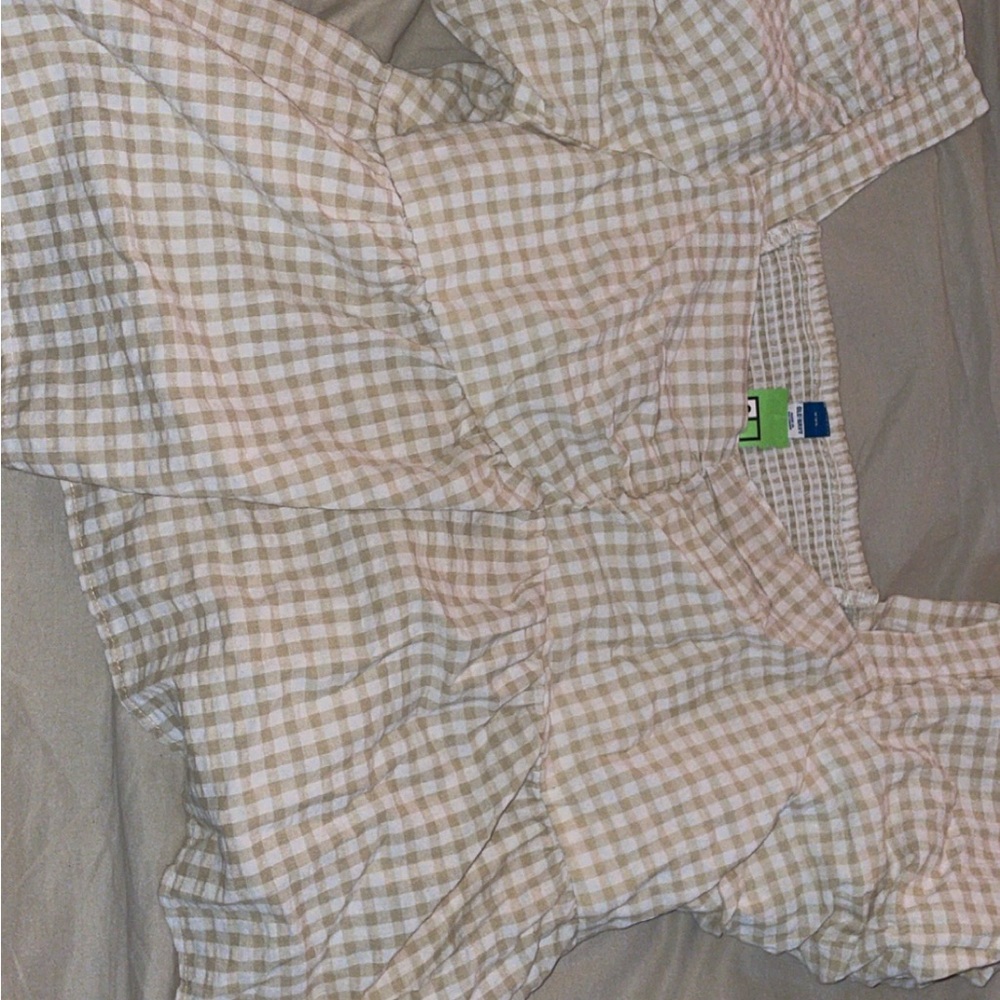 Old Navy Beige and White Gingham Blouse